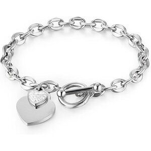 Silver Stainless Steel Gold Plated Zircon Heart Bracelet